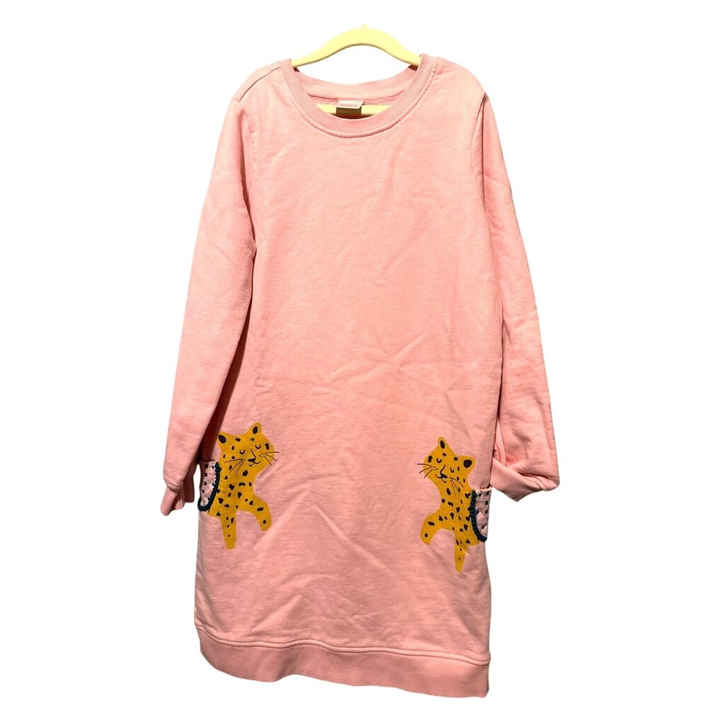 Hanna Andersson Girls Dress 10 Pink Cat Leopard Pockets Cute Zoo